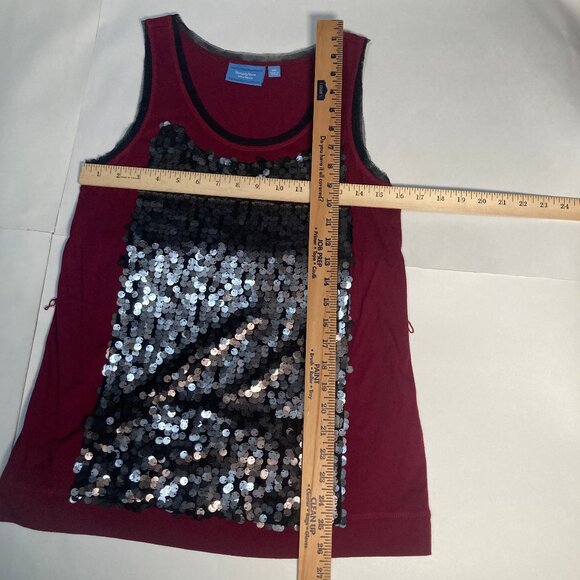 Simply Vera Vera Wang sequined tank top laced neckline arm hem in burgundy PM - Picture 4 of 9